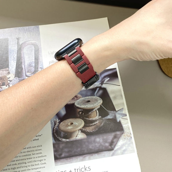 For Apple Watch 42mm / 41mm / 40mm / 38mm T-shaped Magnetic Buckle Stainless Steel Rubber Watch Band(Wine Red Black Buckle)