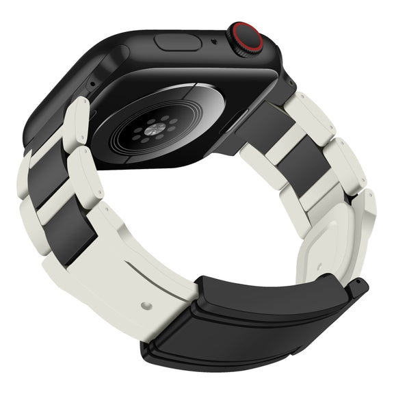 For Apple Watch 42mm / 41mm / 40mm / 38mm T-shaped Magnetic Buckle Stainless Steel Rubber Watch Band(Beige Black Buckle)