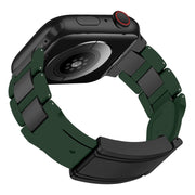 For Apple Watch 42mm / 41mm / 40mm / 38mm T-shaped Magnetic Buckle Stainless Steel Rubber Watch Band(Pine Green Black Buckle)