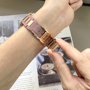 For Apple Watch 42mm / 41mm / 40mm / 38mm T-shaped Magnetic Buckle Stainless Steel Rubber Watch Band(Smoky Purple Rose Gold Buckle)