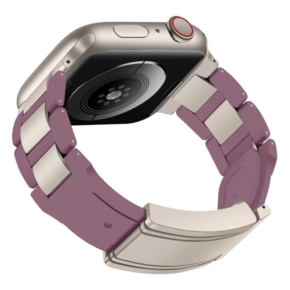 For Apple Watch 42mm / 41mm / 40mm / 38mm T-shaped Magnetic Buckle Stainless Steel Rubber Watch Band(Smoky Purple Starlight Buckle)