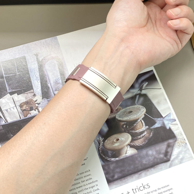 For Apple Watch 42mm / 41mm / 40mm / 38mm T-shaped Magnetic Buckle Stainless Steel Rubber Watch Band(Smoky Purple Starlight Buckle) - free shipping - PMC TechLife - Order now!