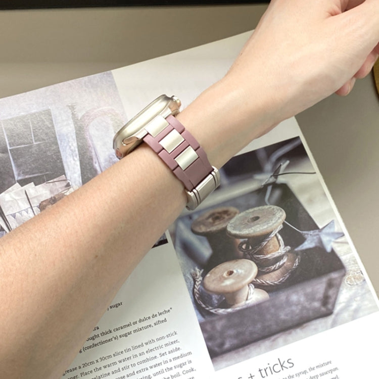 For Apple Watch 42mm / 41mm / 40mm / 38mm T-shaped Magnetic Buckle Stainless Steel Rubber Watch Band(Smoky Purple Starlight Buckle)