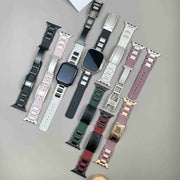 For Apple Watch 42mm / 41mm / 40mm / 38mm T-shaped Magnetic Buckle Stainless Steel Rubber Watch Band(Pink Starlight Buckle)
