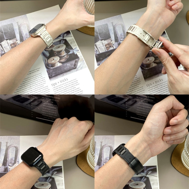 For Apple Watch 42mm / 41mm / 40mm / 38mm T-shaped Magnetic Buckle Stainless Steel Rubber Watch Band(Smoky Purple Rose Gold Buckle) - free shipping - PMC TechLife - Order now!