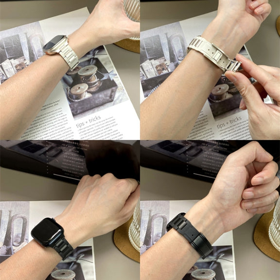 For Apple Watch 42mm / 41mm / 40mm / 38mm T-shaped Magnetic Buckle Stainless Steel Rubber Watch Band(Pink Starlight Buckle)