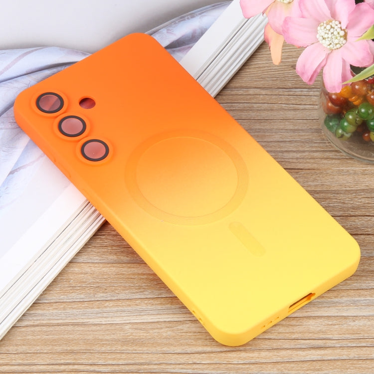 For Samsung Galaxy S25 5G Liquid TPU Silicone Gradient MagSafe Phone Case(Orange Yellow)