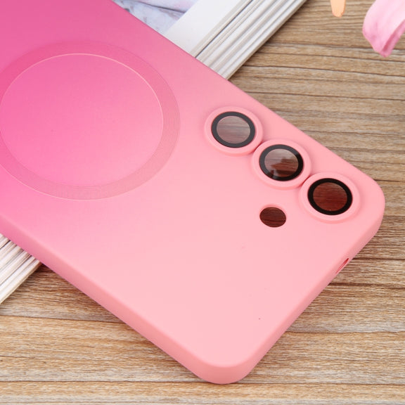 For Samsung Galaxy S25+ 5G Liquid TPU Silicone Gradient MagSafe Phone Case(Pink Red)