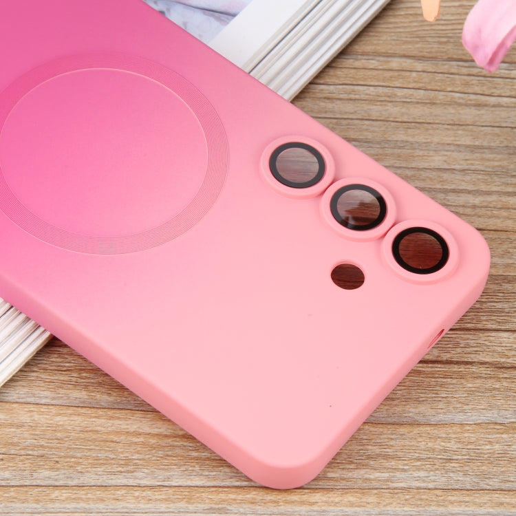 For Samsung Galaxy S25+ 5G Liquid TPU Silicone Gradient MagSafe Phone Case(Pink Red)