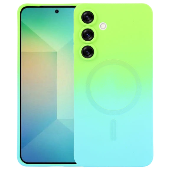 For Samsung Galaxy S25+ 5G Liquid TPU Silicone Gradient MagSafe Phone Case(Cyan Blue)