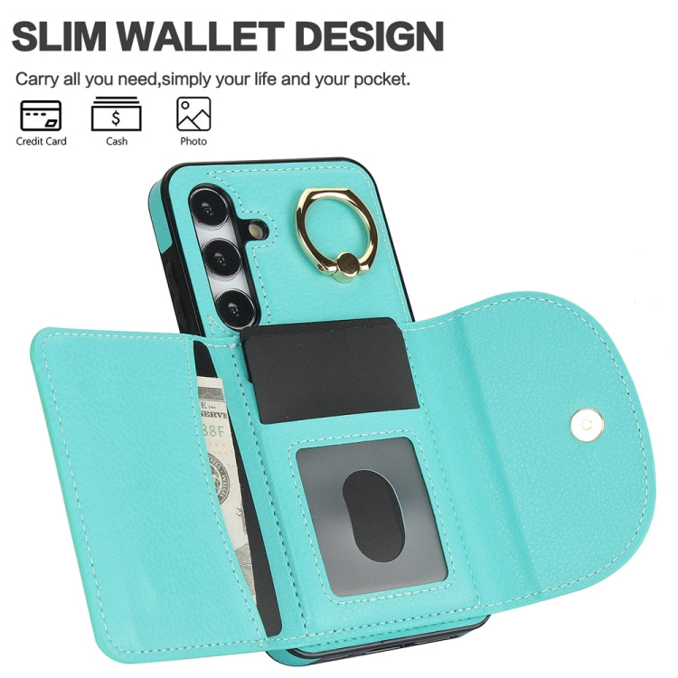 For Samsung Galaxy S25 5G Ring Holder Card Bag Skin Feel Phone Case(Green)