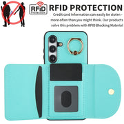 For Samsung Galaxy S25 5G Ring Holder Card Bag Skin Feel Phone Case(Green)