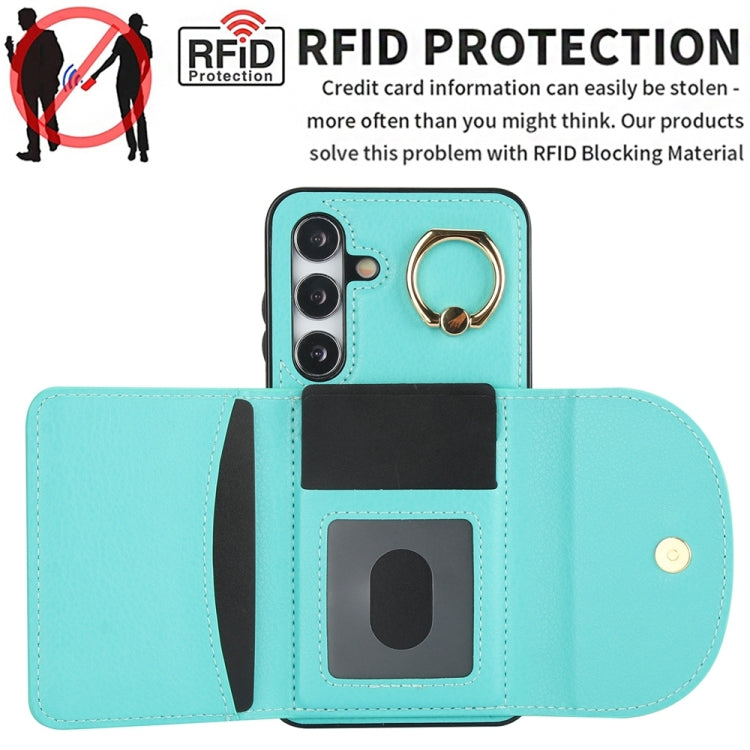 For Samsung Galaxy S25 5G Ring Holder Card Bag Skin Feel Phone Case(Green)