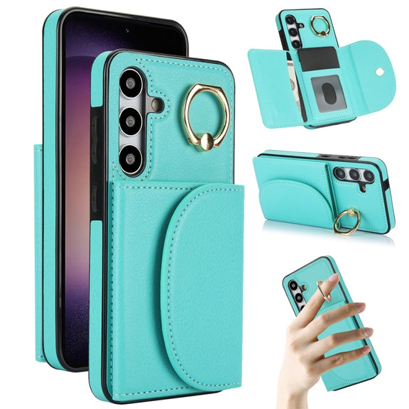 For Samsung Galaxy S25 5G Ring Holder Card Bag Skin Feel Phone Case(Green)