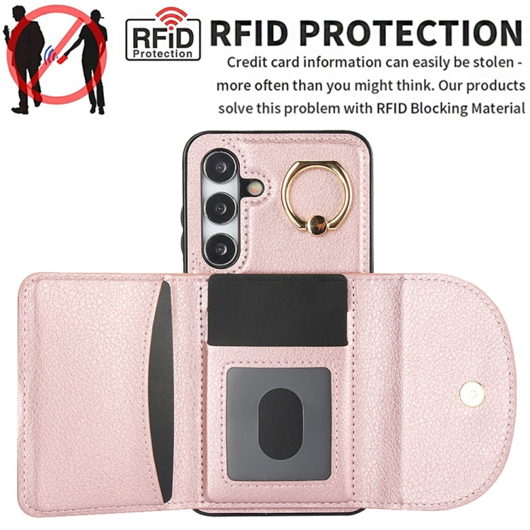 For Samsung Galaxy S25 5G Ring Holder Card Bag Skin Feel Phone Case(Rose Gold) - Galaxy S25 5G Cases by PMC Jewellery | Online Shopping South Africa | PMC Jewellery | Buy Now Pay Later Mobicred