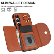 For Samsung Galaxy S25 5G Ring Holder Card Bag Skin Feel Phone Case(Brown)