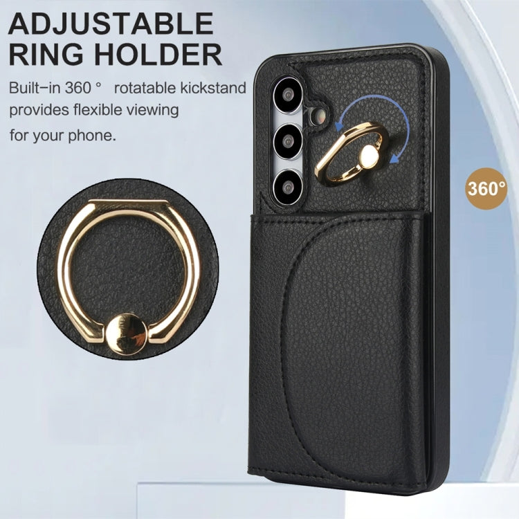 For Samsung Galaxy S25 5G Ring Holder Card Bag Skin Feel Phone Case(Black)