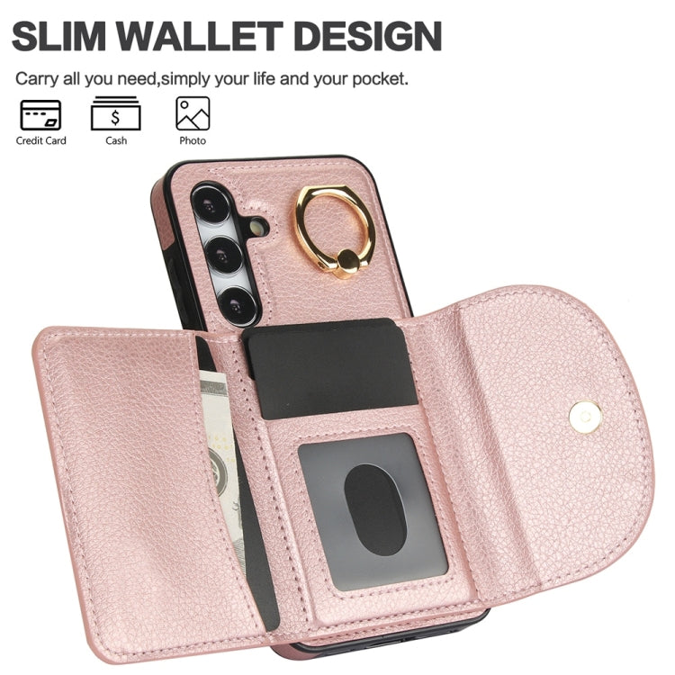 For Samsung Galaxy S25+ 5G Ring Holder Card Bag Skin Feel Phone Case(Rose Gold) - Galaxy S25+ 5G Cases by PMC Jewellery | Online Shopping South Africa | PMC Jewellery | Buy Now Pay Later Mobicred