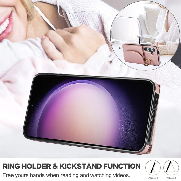 For Samsung Galaxy S25+ 5G Ring Holder Card Bag Skin Feel Phone Case(Rose Gold) - Galaxy S25+ 5G Cases by PMC Jewellery | Online Shopping South Africa | PMC Jewellery | Buy Now Pay Later Mobicred