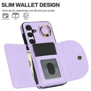 For Samsung Galaxy S25+ 5G Ring Holder Card Bag Skin Feel Phone Case(Purple)