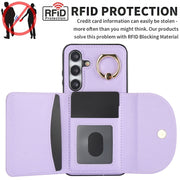 For Samsung Galaxy S25+ 5G Ring Holder Card Bag Skin Feel Phone Case(Purple)