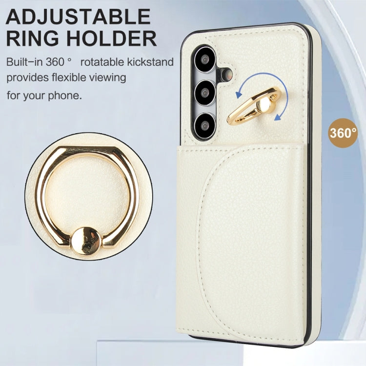 For Samsung Galaxy S25+ 5G Ring Holder Card Bag Skin Feel Phone Case(White) - Galaxy S25+ 5G Cases by PMC Jewellery | Online Shopping South Africa | PMC Jewellery | Buy Now Pay Later Mobicred