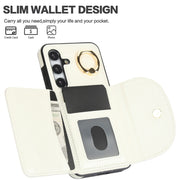For Samsung Galaxy S25+ 5G Ring Holder Card Bag Skin Feel Phone Case(White)