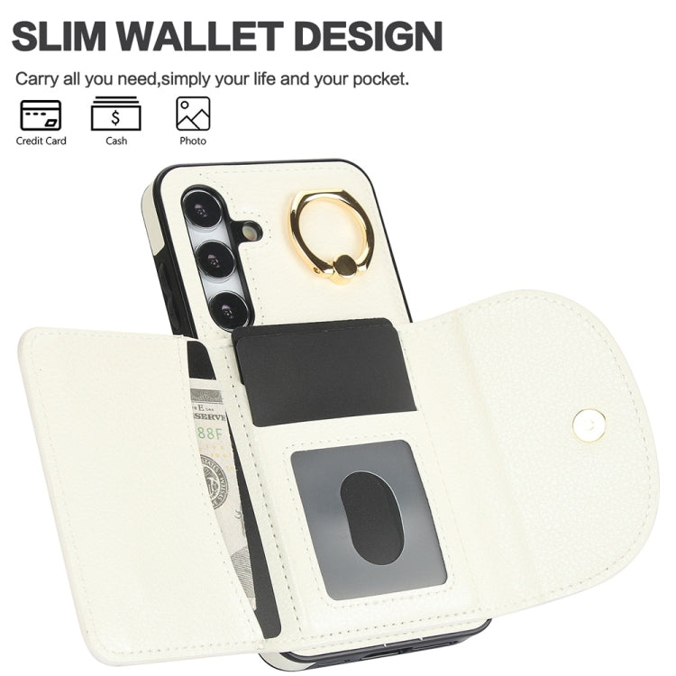 For Samsung Galaxy S25+ 5G Ring Holder Card Bag Skin Feel Phone Case(White)