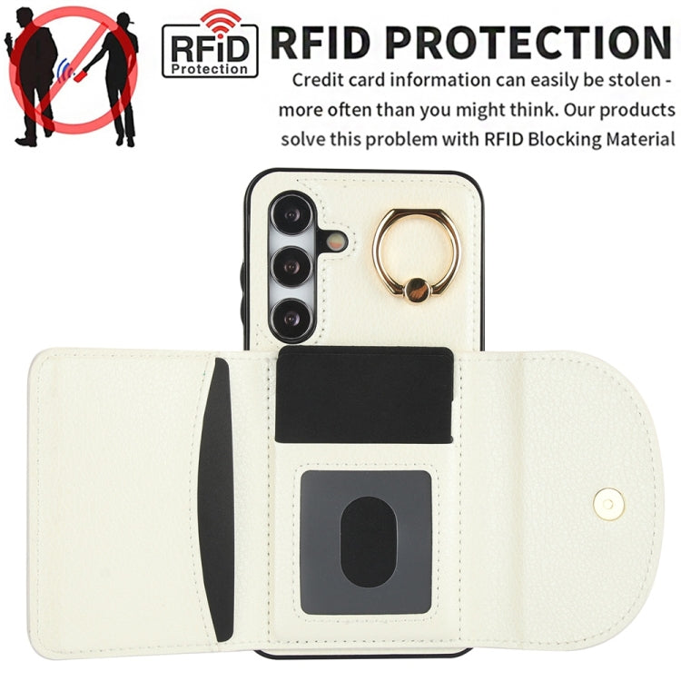 For Samsung Galaxy S25+ 5G Ring Holder Card Bag Skin Feel Phone Case(White)