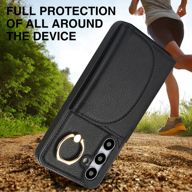 For Samsung Galaxy S25+ 5G Ring Holder Card Bag Skin Feel Phone Case(Black) - free shipping - PMC Jewellery - Order now!