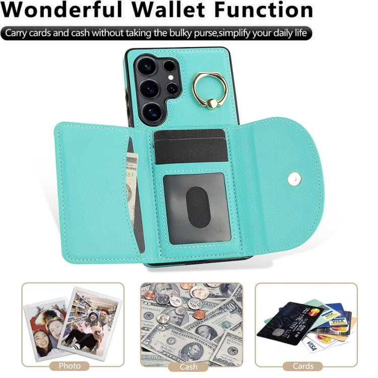 For Samsung Galaxy S25 Ultra 5G Ring Holder Card Bag Skin Feel Phone Case(Green) - Galaxy S25 Ultra 5G Cases by PMC Jewellery | Online Shopping South Africa | PMC Jewellery | Buy Now Pay Later Mobicred