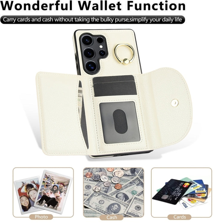 For Samsung Galaxy S25 Ultra 5G Ring Holder Card Bag Skin Feel Phone Case(White) - Galaxy S25 Ultra 5G Cases by PMC Jewellery | Online Shopping South Africa | PMC Jewellery | Buy Now Pay Later Mobicred