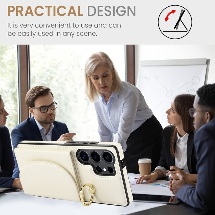 For Samsung Galaxy S25 Ultra 5G Ring Holder Card Bag Skin Feel Phone Case(White) - Galaxy S25 Ultra 5G Cases by PMC Jewellery | Online Shopping South Africa | PMC Jewellery | Buy Now Pay Later Mobicred