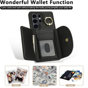 For Samsung Galaxy S25 Ultra 5G Ring Holder Card Bag Skin Feel Phone Case(Black)