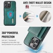 For iPhone 16 Pro Max DG.MING M6 Series RFID Tri-fold Card Bag Removable Leather Phone Case(Green)