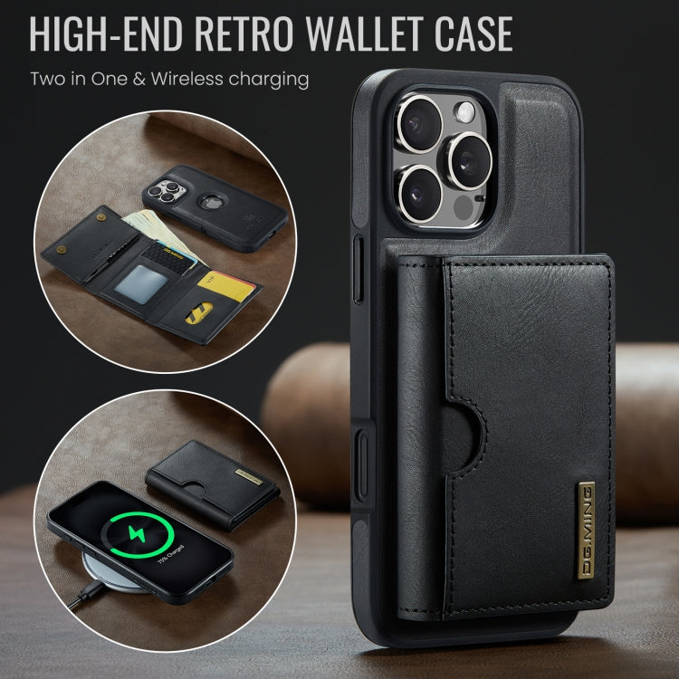 For iPhone 16 Pro DG.MING M6 Series RFID Tri-fold Card Bag Removable Leather Phone Case(Black)