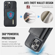 For iPhone 16 Pro DG.MING M6 Series RFID Tri-fold Card Bag Removable Leather Phone Case(Black)