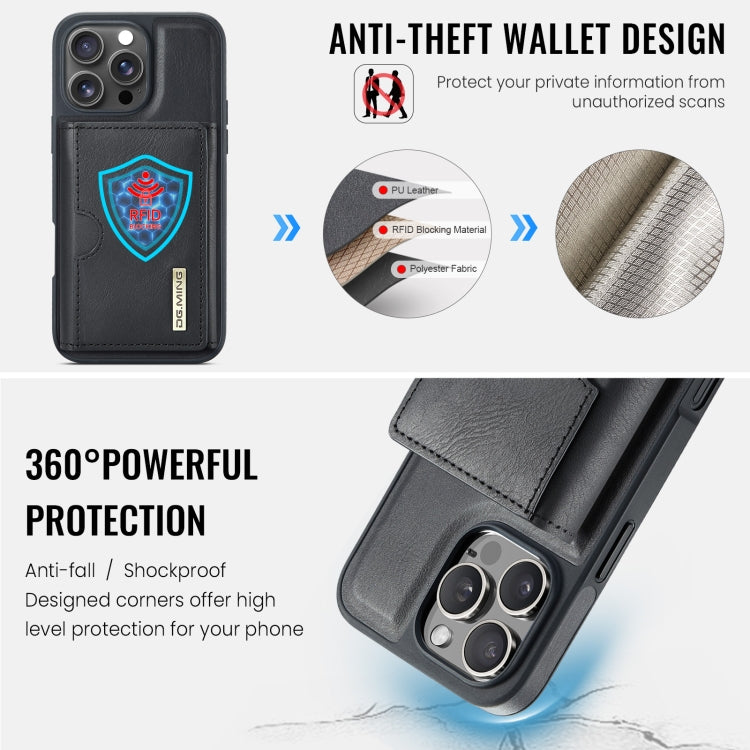 For iPhone 16 Pro DG.MING M6 Series RFID Tri-fold Card Bag Removable Leather Phone Case(Black)