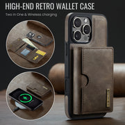 For iPhone 16 Pro DG.MING M6 Series RFID Tri-fold Card Bag Removable Leather Phone Case(Coffee)