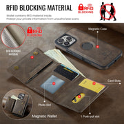 For iPhone 16 Pro DG.MING M6 Series RFID Tri-fold Card Bag Removable Leather Phone Case(Coffee)