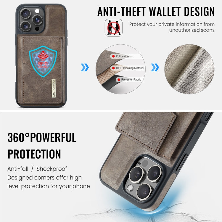 For iPhone 16 Pro DG.MING M6 Series RFID Tri-fold Card Bag Removable Leather Phone Case(Coffee)
