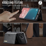 For iPhone 16 Plus DG.MING M6 Series RFID Tri-fold Card Bag Removable Leather Phone Case(Black)