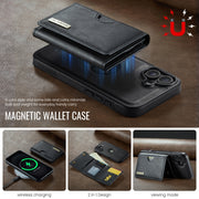 For iPhone 16 DG.MING M6 Series RFID Tri-fold Card Bag Removable Leather Phone Case(Black)