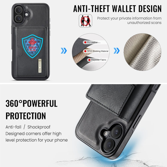 For iPhone 16 DG.MING M6 Series RFID Tri-fold Card Bag Removable Leather Phone Case(Black)
