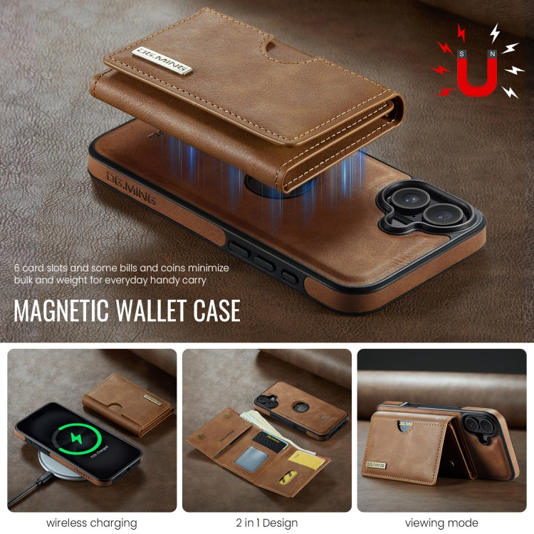 For iPhone 16 DG.MING M6 Series RFID Tri-fold Card Bag Removable Leather Phone Case(Brown) - free shipping - PMC Jewellery - Order now!