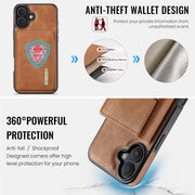 For iPhone 16 DG.MING M6 Series RFID Tri-fold Card Bag Removable Leather Phone Case(Brown)