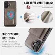 For iPhone 16 DG.MING M6 Series RFID Tri-fold Card Bag Removable Leather Phone Case(Coffee)