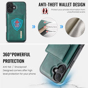 For iPhone 16 DG.MING M6 Series RFID Tri-fold Card Bag Removable Leather Phone Case(Green)