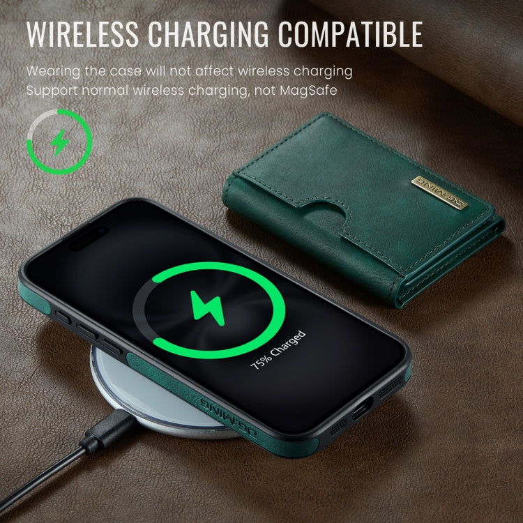 For iPhone 16 DG.MING M6 Series RFID Tri-fold Card Bag Removable Leather Phone Case(Green)