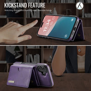 For iPhone 16 DG.MING M6 Series RFID Tri-fold Card Bag Removable Leather Phone Case(Purple)